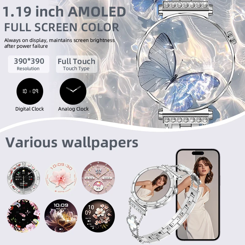 Women's Smart Watch 2026 New Fashion AMOLED Screen Bluetooth Call Custom Dials Female Health Monitoring Ladies Sports Smartwatch 6