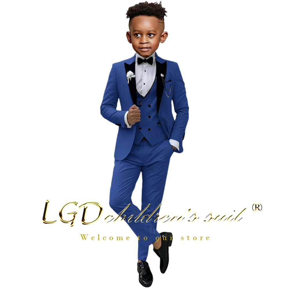 Boys 3-piece suit wedding suit (black collar jacket pants and vest) tuxedo for children 2-16 years old boys formal suit set