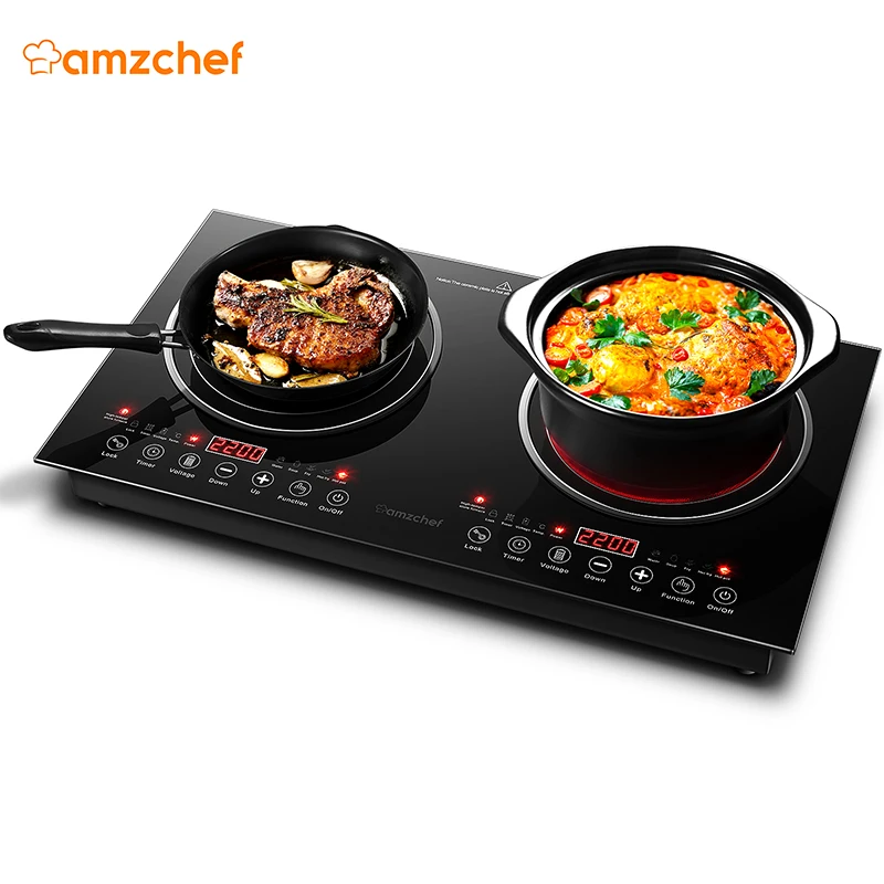 Amzchef Induction Hob&Electric Ceramics Hob with 2 Cooking Zones 4400W
