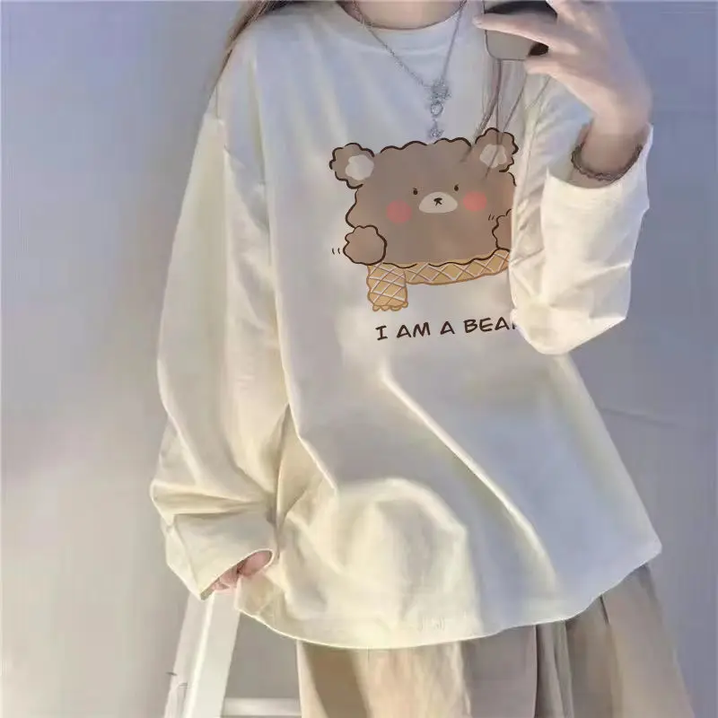 Autumn Women's Sweetshirts Love Print O-Neck Pullovers Sweatshirt Casual Loose Long Sleeve Hood Korean Style Kawaii Hoodie