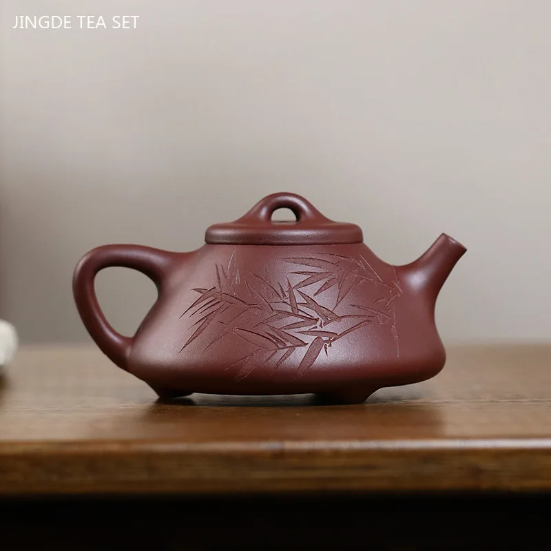180ml Classic Yixing Purple Clay Teapot Raw Ore Purple Mud Filter Tea Pot Hand Painted Stone Scoop Kettle Tea Sets Accessories