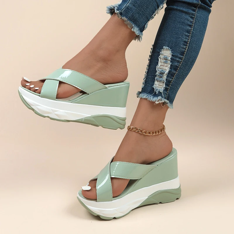 

Women's Slippers Open-Toe Heeled Large Size Sandals 2023 New Non-Slip Flip-Flops Outdoor Indoor Beach Women Shoes