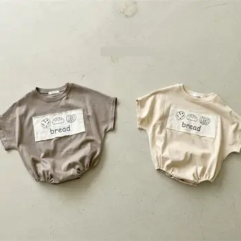 2025 Summer New Baby Short Sleeve Bodysuit Cute Bread Print Infant Clothes Newborn Toddler Boy Girl Loose Casual Jumpsuit