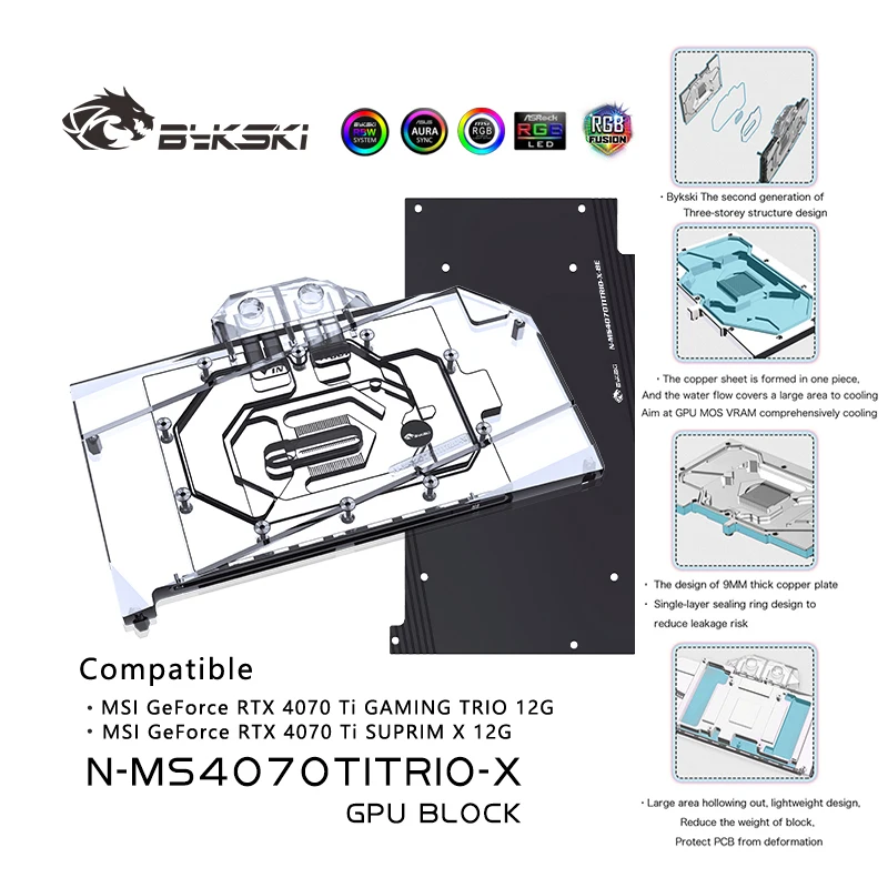 Bykski Gpu Water Block Card Radiatore Di Raffreddamento In Rame Sincronizzazione Rgb Per Msi Geforce Rtx 4070 Ti Gaming Trio Suprim X N-Ms4070Titrio-X