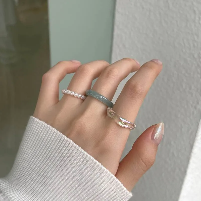 Set di anelli colorati in stile moda 2025, anello elastico carino e semplice, abbigliamento da donna geometrico coreano, accessori creativi, abito da sera_voghion.com