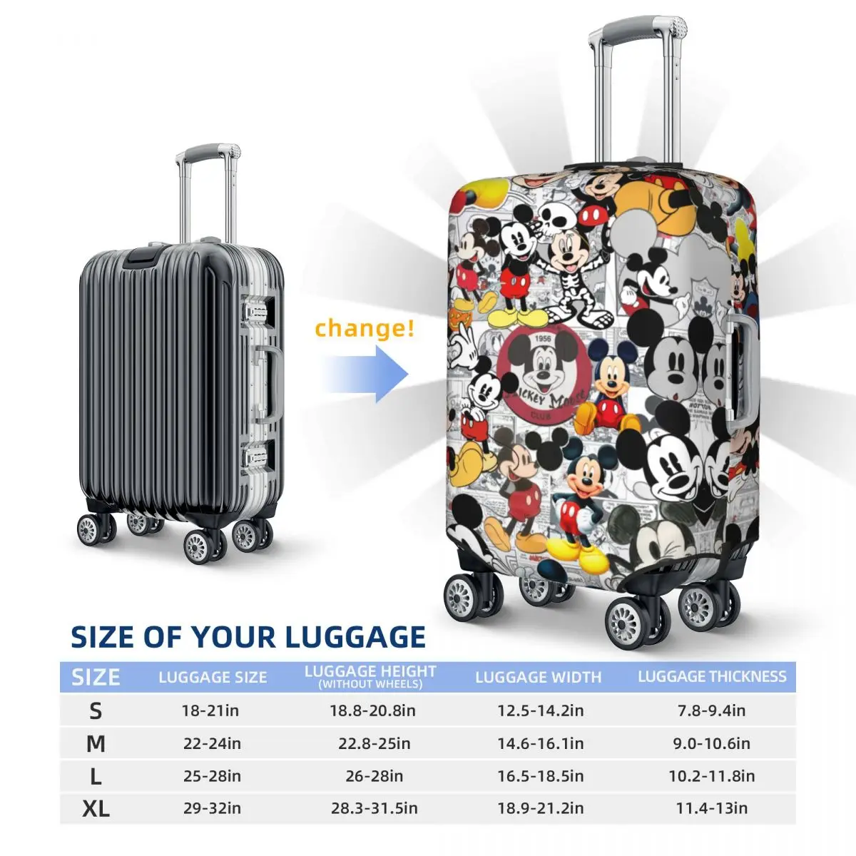 Custom Mickey Mouse Luggage Cover Protector Funny Travel Suitcase Covers for 18-32 Inch 6