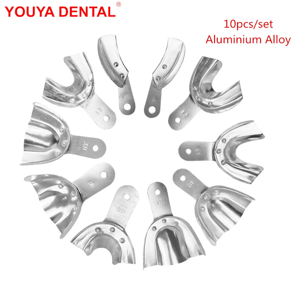 

10pcs Full Set Dental Tray Impression Aluminum Alloy Autoclavable Metal Teeth Trays Holder Dentistry Lab Tool Dentist Instrument