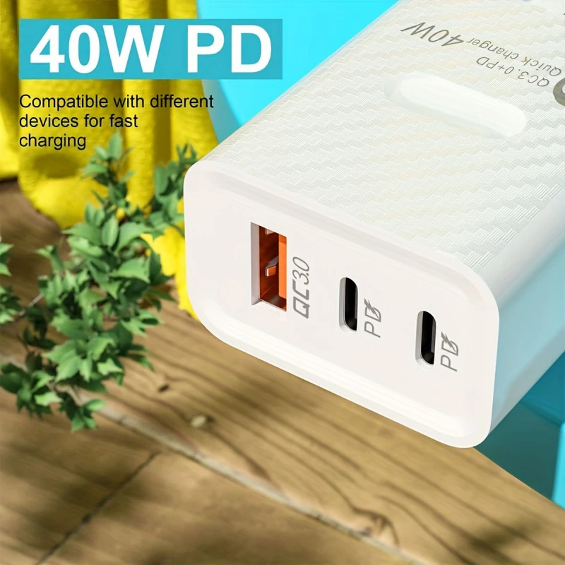 2PCS 40W Fast Charger with 3 Ports