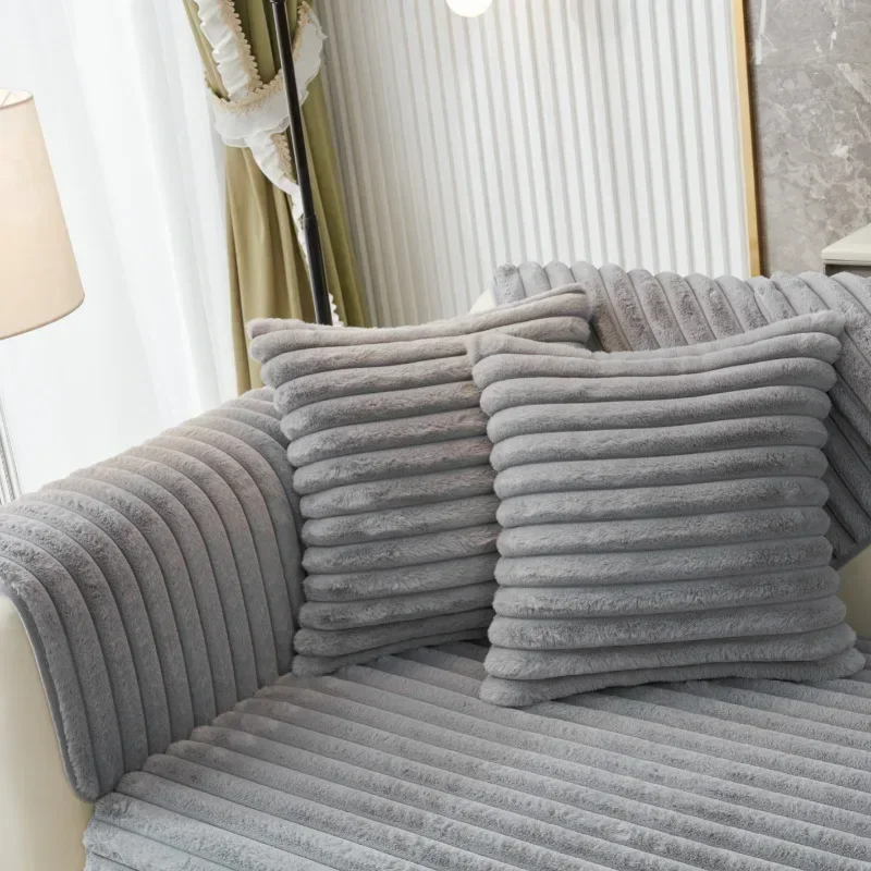 Super Soft Rabbit Plush Quilted Sofa Towel Winter Warm Thick Plush Couch Cover L-shaped Sectional Anti-slip Sofa Cover 6