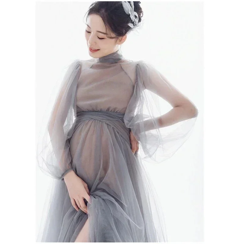 

Sexy Long Maternity Photography Props Dresses Tulle Perspective Pregnancy Dress Mesh Maxi Gown For Pregnant Women Photo Shooting