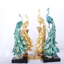 Creative Animal Decor Resin Crafts Fashion Gold Blue Peacock Statue Decoration Home Wine Cabinet Living Room Modern Accessories