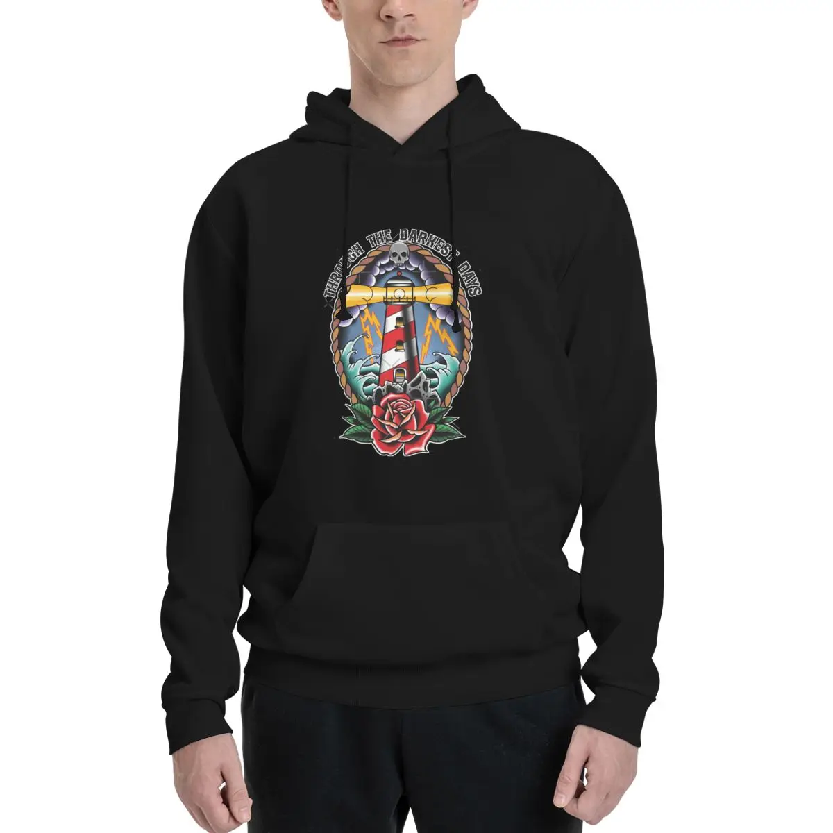 

Through The Darkest Days Lighthouse Polyester Hoodie Men's Women's Sweater Size XXS-3XL