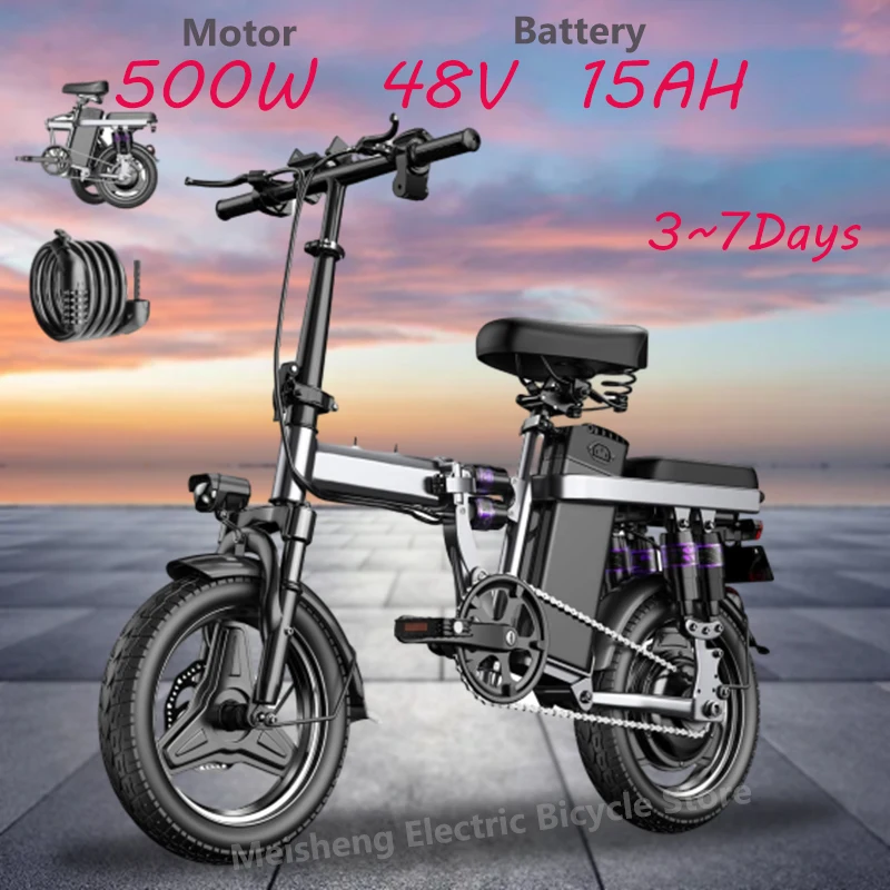 Ebike F12 500W 48V 15AH Folding Electric Bike/14 Inch Fat Tire Electric Bike/Moped with Pedal Drop for Transport EBike