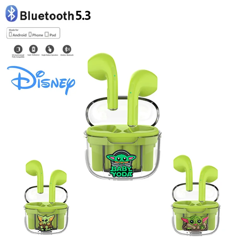 Nuovi Auricolari Bluetooth Disney Yoda Custodia Di Ricarica Completamente Trasparente Bluetooth 5.3 Macaron Bass Copper Ring Speaker Sport Edition
