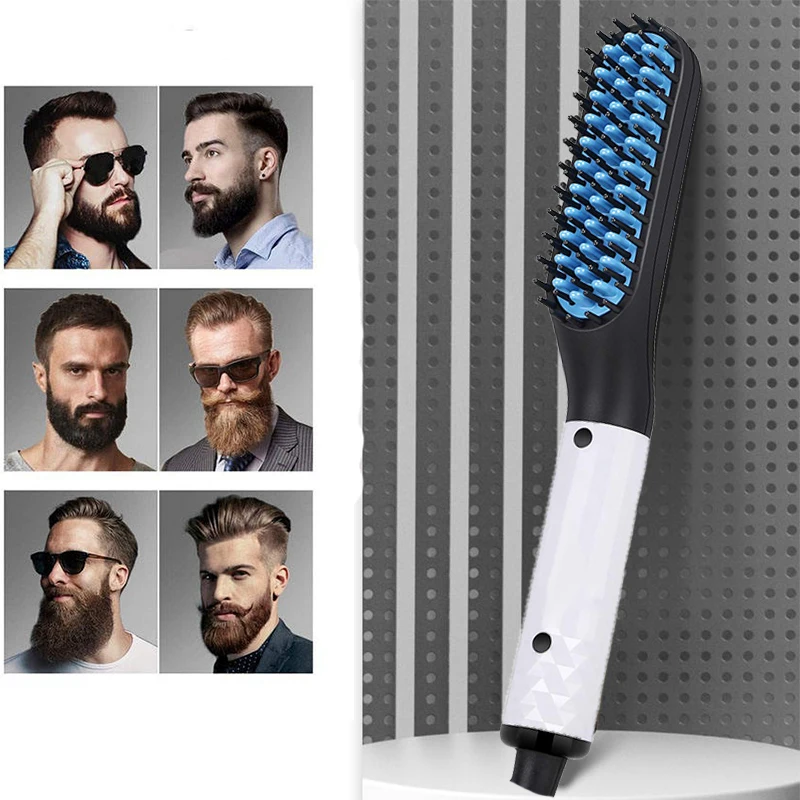 남성용 전기 수염 빗, 스트레이트 헤어 브러시, 스트레이트너 빗, 스트레이트닝 및 컬링 다리미, 2 in 1 