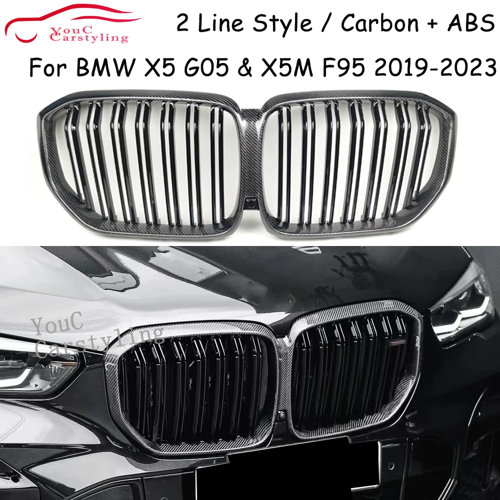 

G05 Grill Replacement Front Grille Carbon Fiber 2-Slat For BMW New X5 G05 & X5M F95 2019-2023 Front Bumper Racing Grills