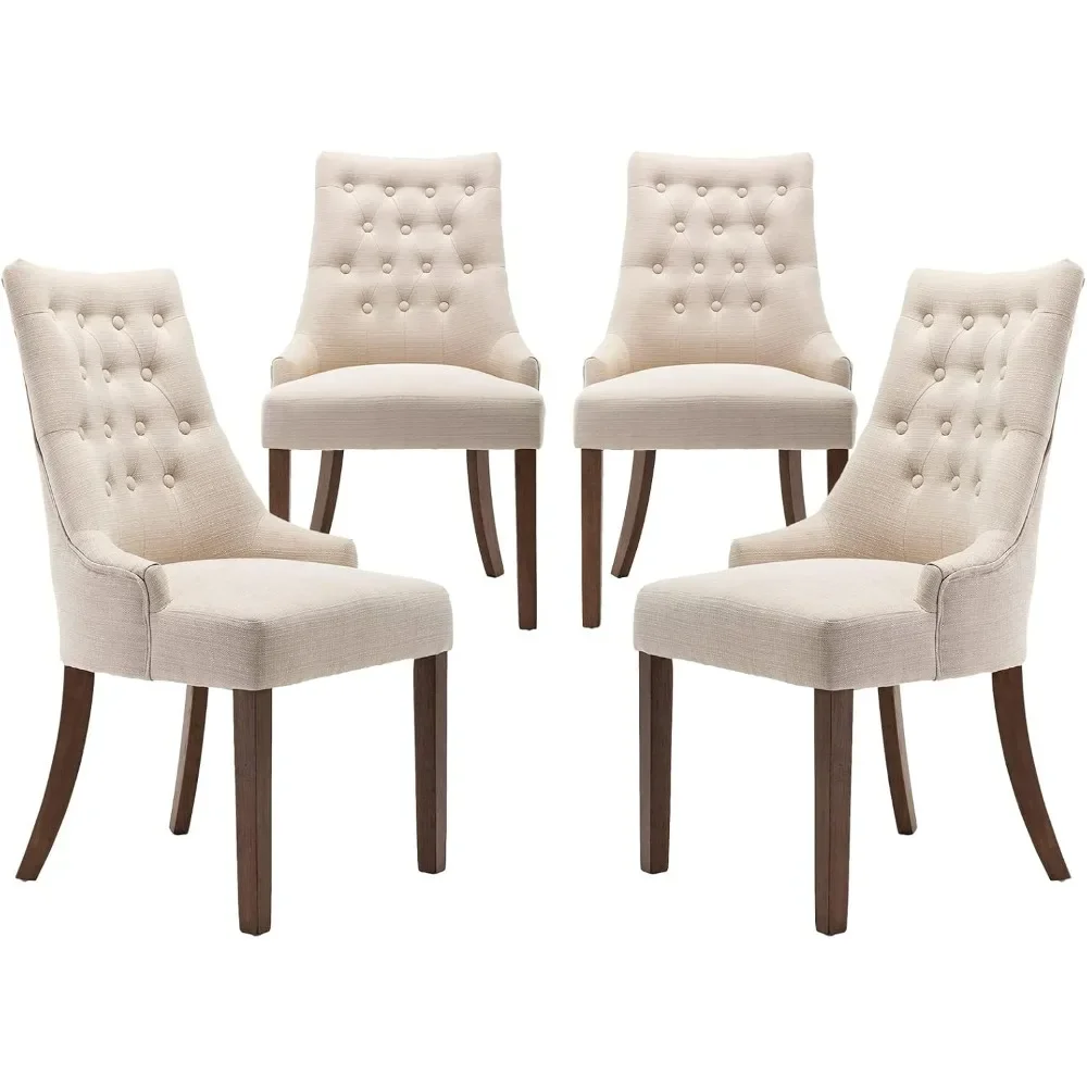 Description Picture 2 of item4-piece set of wing back dining chairs, fabric side dining chairs with plush buttons, living room kitchen - beige