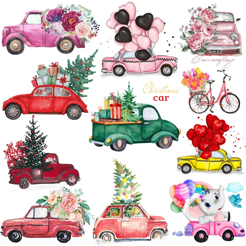 

Flower Car Applique Iron-on Transfers Patches For Clothing Stickers Cartoon Patch Heat Thermal Transfer For Clothes Washable