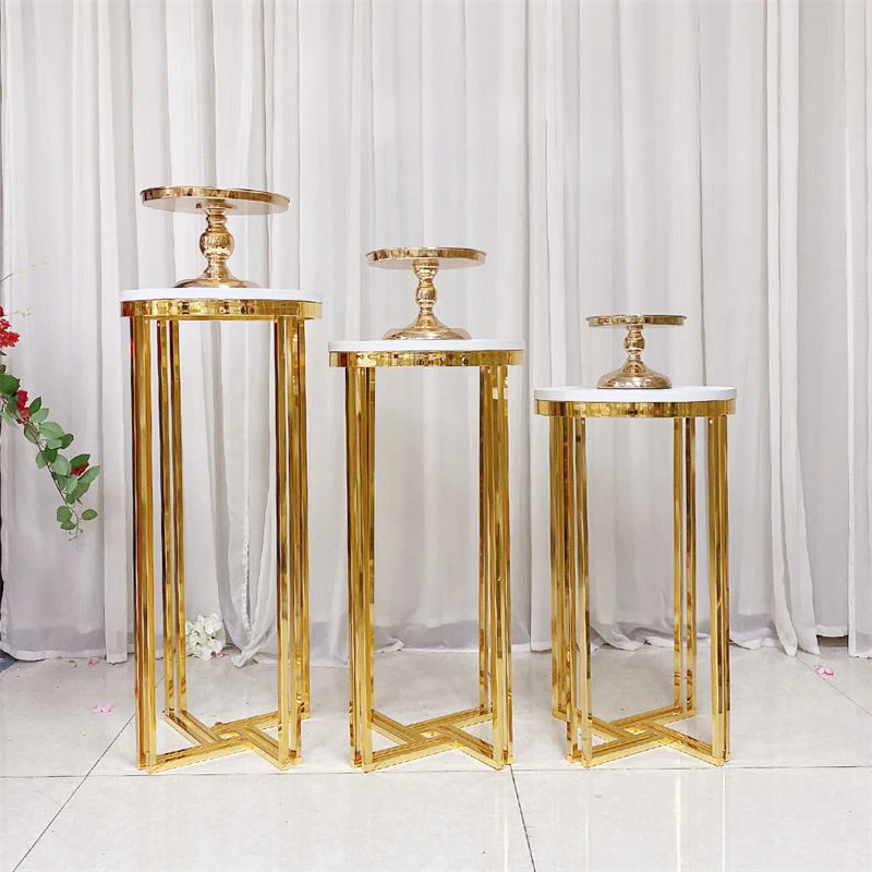 Factory wedding decoration booth iron electroplating gold cake table side table wedding supplies