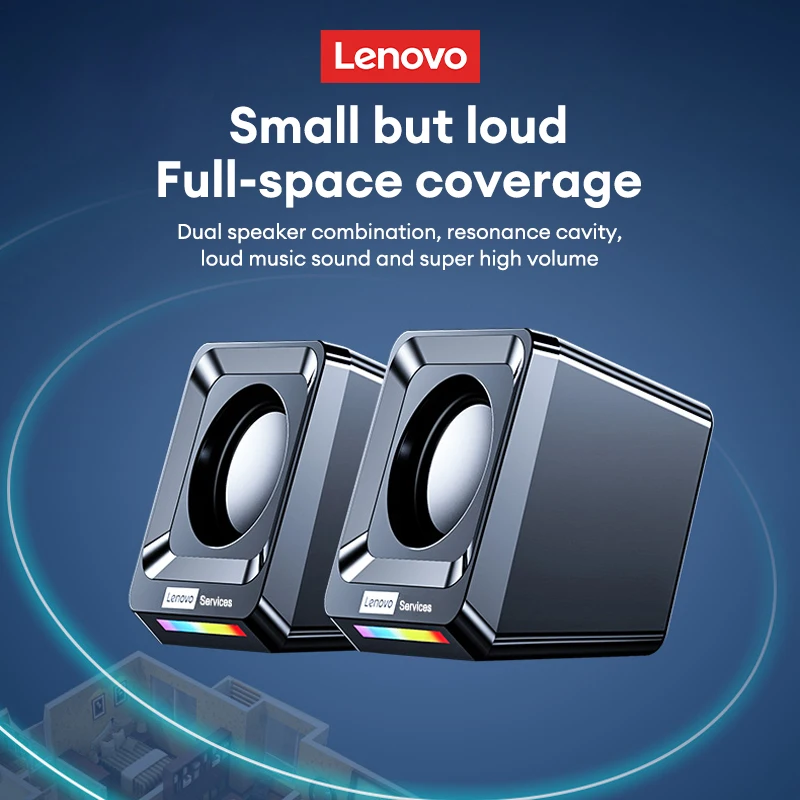 Lenovo A01 Computer Speakers Sound Box Wireless Bluetooth Surround Heavy Bass Loudspeaker Mini Portable with LED Light Subwoofer 3