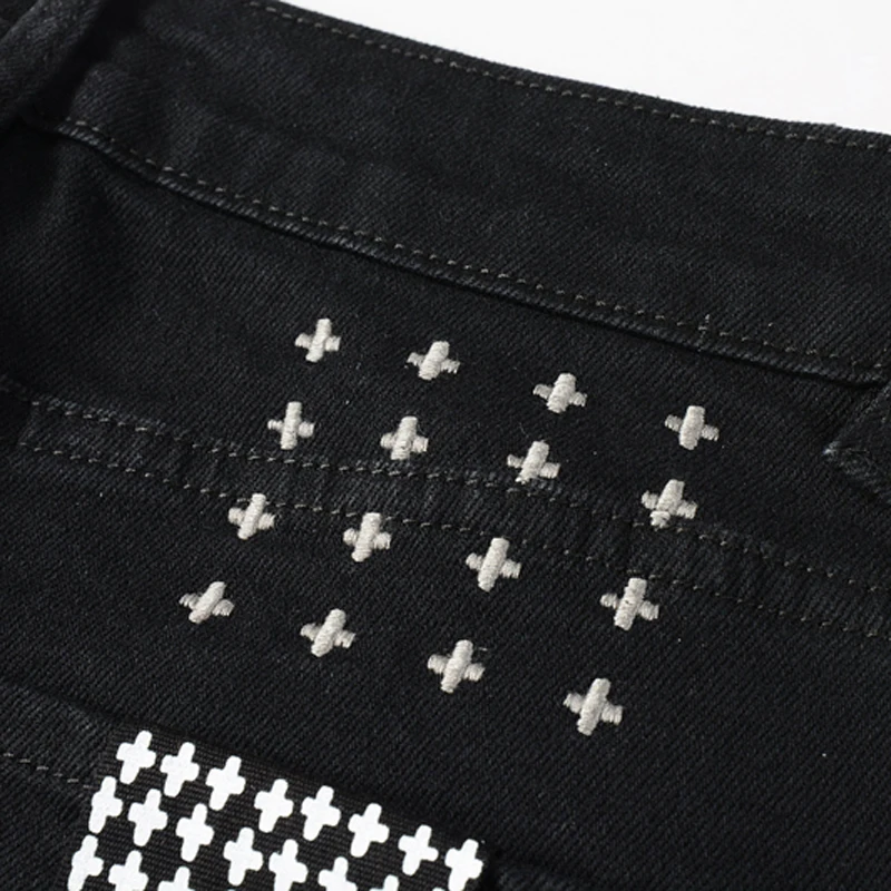 24FW KSUBI High Street Stretch Slim Jeans Fall American Fashion Streetwear Men Women Hip Hop Cross Embroidery Black Denim Pants 5