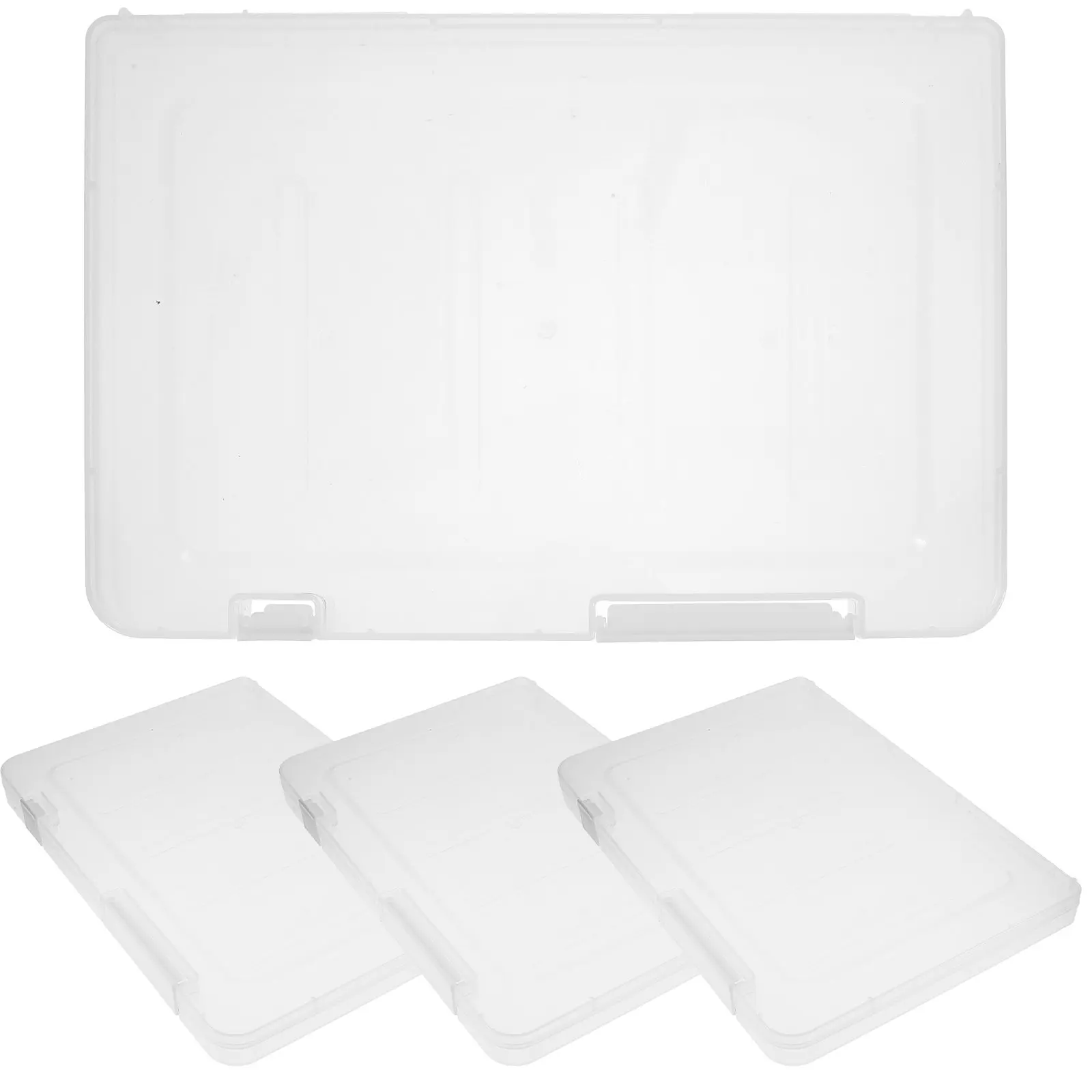 4pcs A4 파일 상자 투명 휴대용 프로젝트 케이스 사무실 홈 학교 사용을위한 대용량 플라스틱 문서 보관 상자 A4