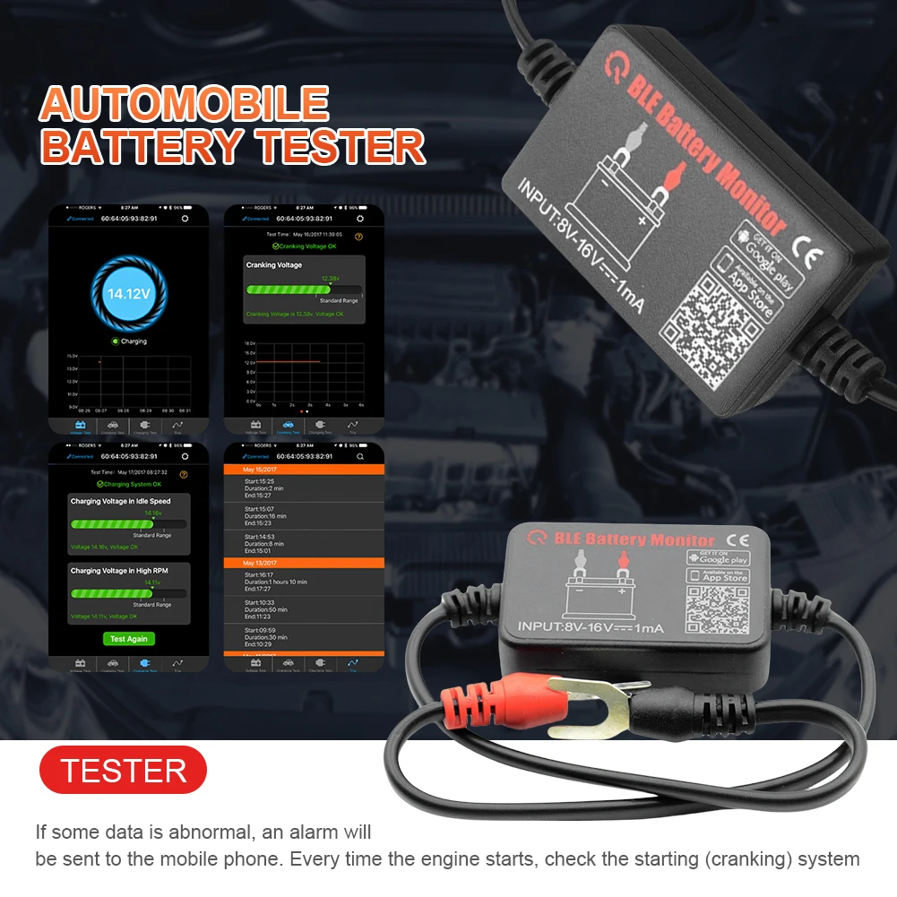 BM2 Car Battery Monitor Bluetooth-Compatible 4.0 BLE Car Battery Detector Charging Cranking Voltage Test for IOS Android Phone