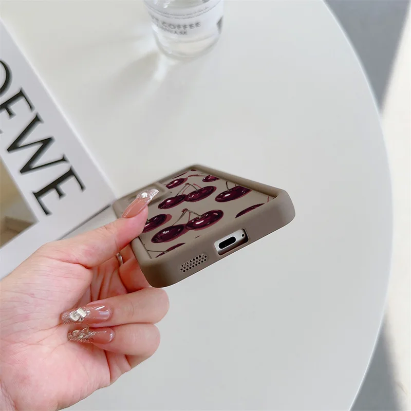 Elegant Wine Red Cherry Bow Print Silicone Phone Case - Luxury Protection Cover