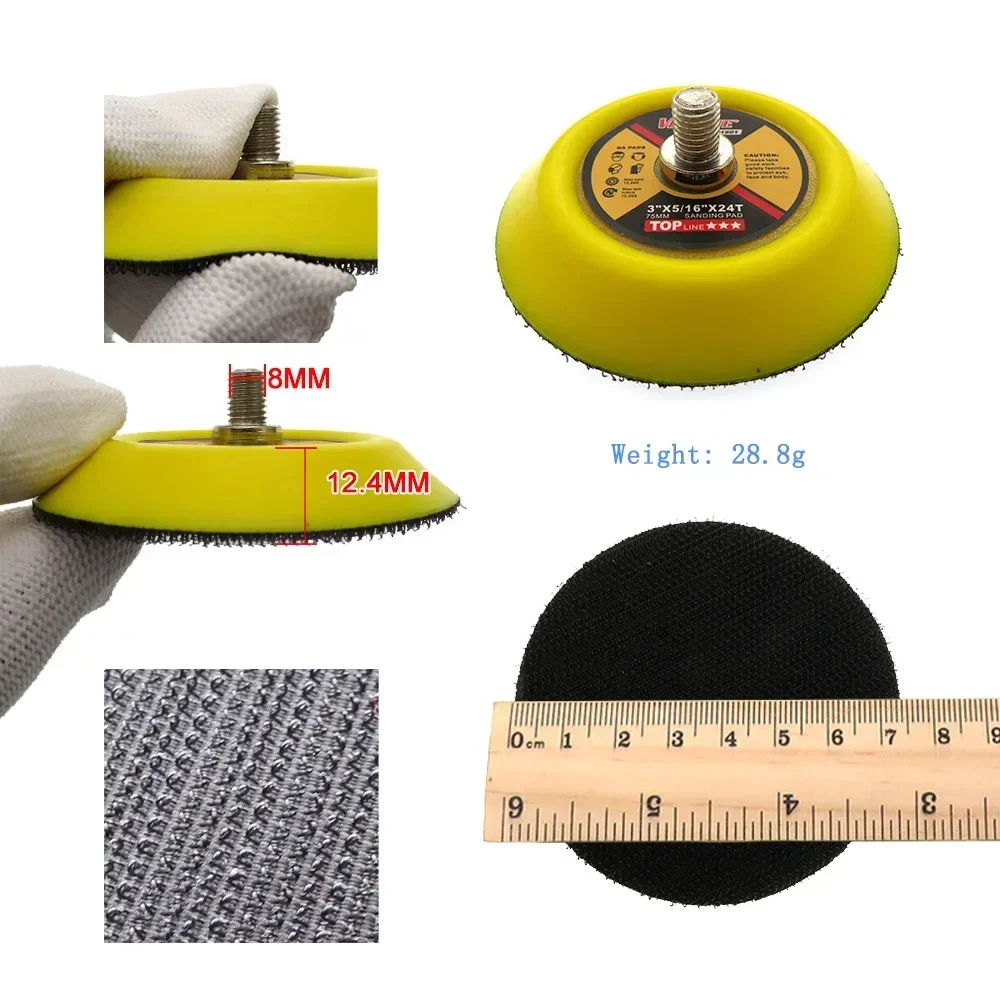 3 Inch 75mm Professional Dual Action Random Orbital Sanding Pad 5/16"-24 Thread Hook and Loop