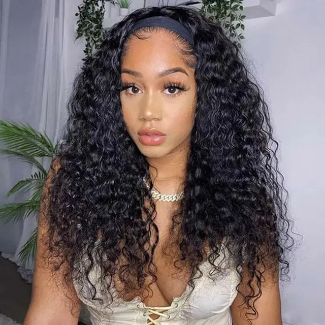 Perruque de cheveux humains brésiliens de densité 200 avec bandeau, vague profonde de 30 à 40 pouces, prête à porter pour un style instantané 1
