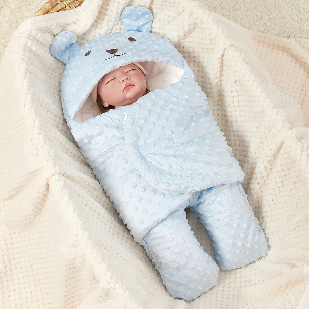 Manta de forro polar Doudou de dibujos animados para bebé recién nacido, saco de dormir, artículos de cama cálidos, accesorios para bebé