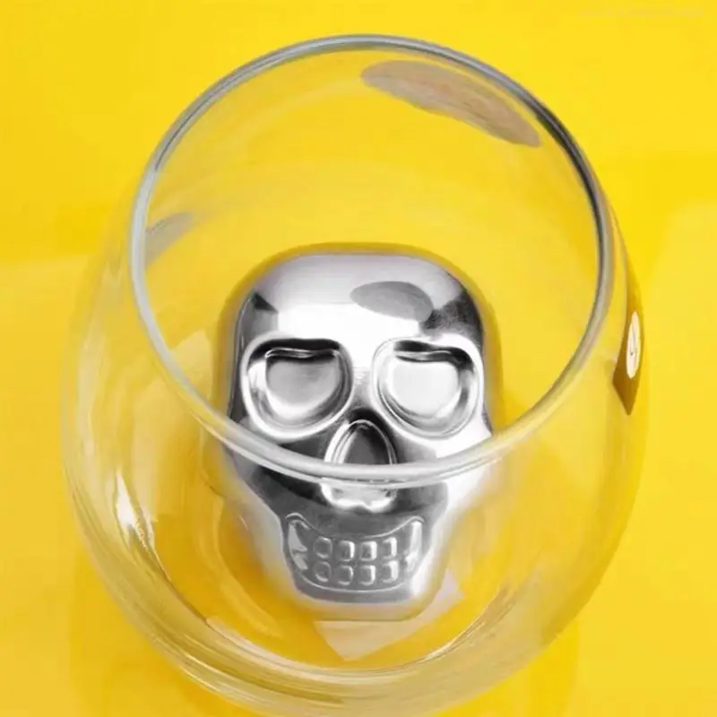 Reusable Skull Head Ice Cube Stainless Steel Chilling Stones Wine Beer Chiller Metal Ice Cube Gifts F1FB
