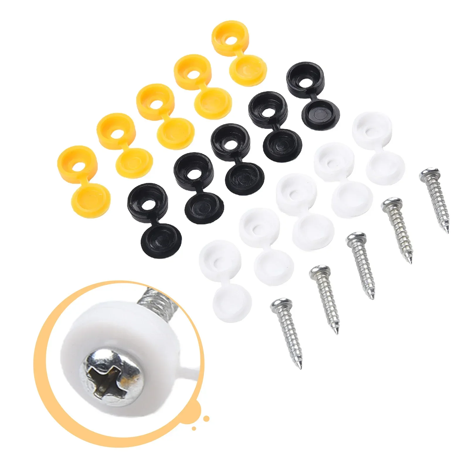 32 NUMBER PLATE CAR FIING FITTING KIT 32 SCREWS HINGE CAPS YELLOW