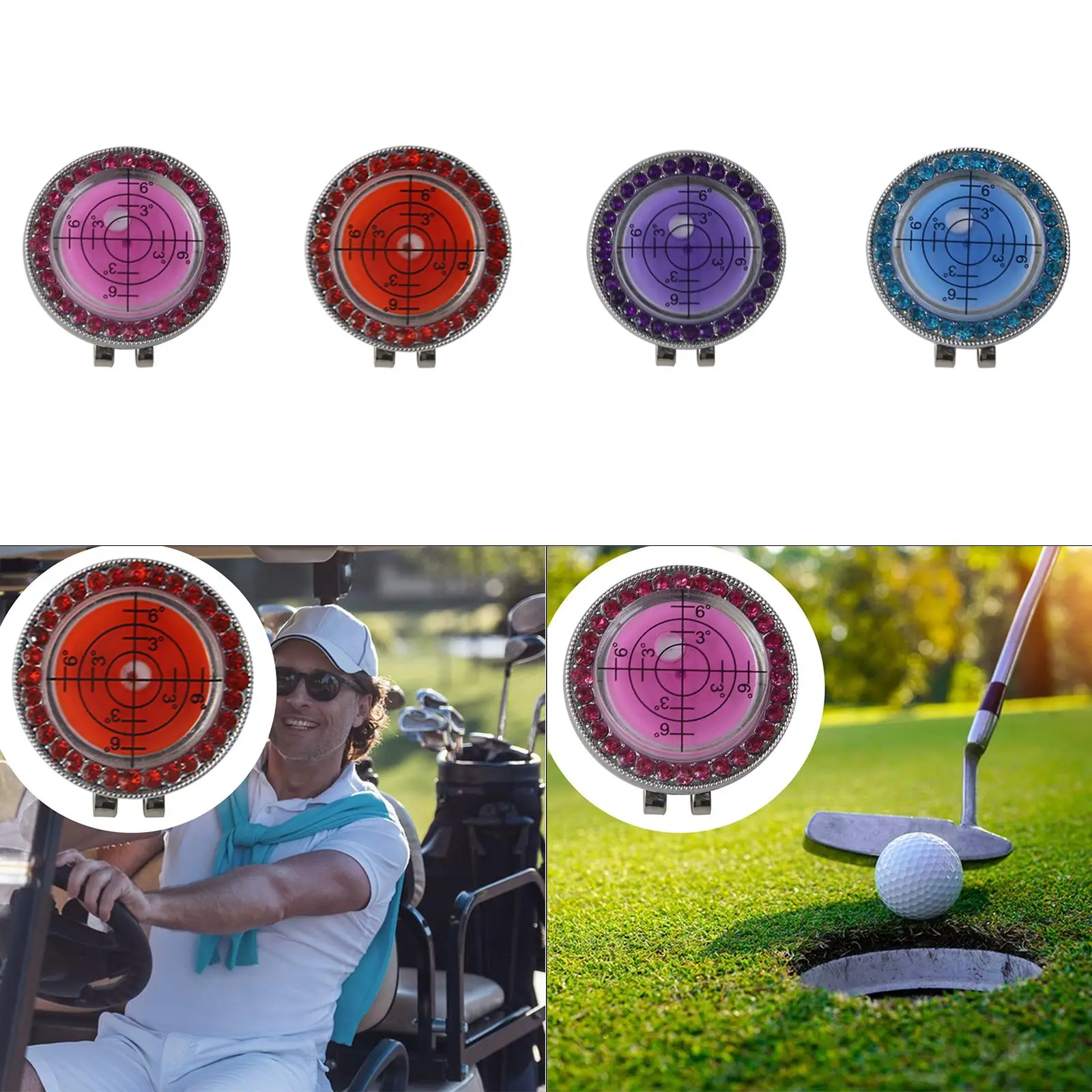 Green Reader, Golf Ball Marker, Stylish Alignment Tool for Reading The Green Rhinestone Round Bubble Level Putting Aid Reader