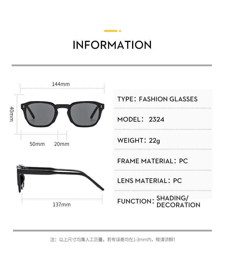 3pcs Women Black White Glasses Classic Square Frame Fashion Y2K