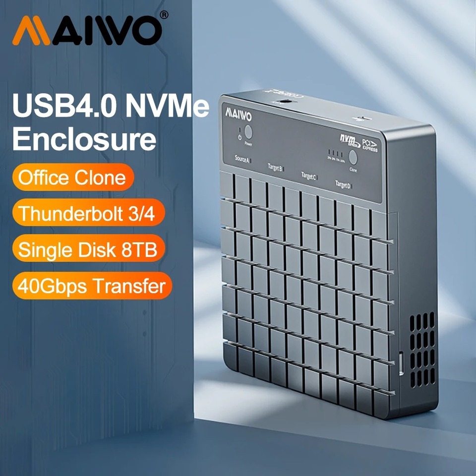 MAIWO 4 Bay USB 4.0 40Gbps M.2 NVMe SSD Enclosure Compatible  Thunderbolt 4/3 with Fan Offline Clone Type-C 4.0 Hard Drive Case