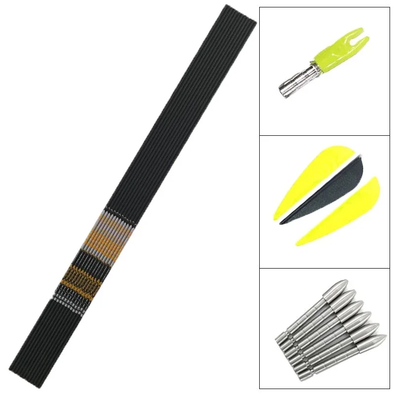 

12set Archery ID4.2mm Carbon Arrow Shaft Spine 350-900 30.5inch Vanes Points Pin Nock DIY Compound Bow for Hunting