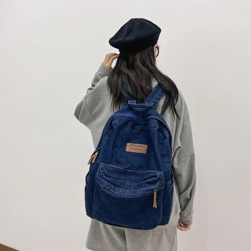 VC Trend Denim Women Backpack Simple Fashionable Backpack for Girls Vintage Streetwear Lazy Style Back Pack Female School Bags