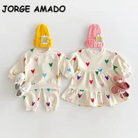 New Spring Family Matching Sets Girl Colorful Printed Princess Dress/Boy Sweatshirts Pants Sister Brother Siblings Clothes E1406 1