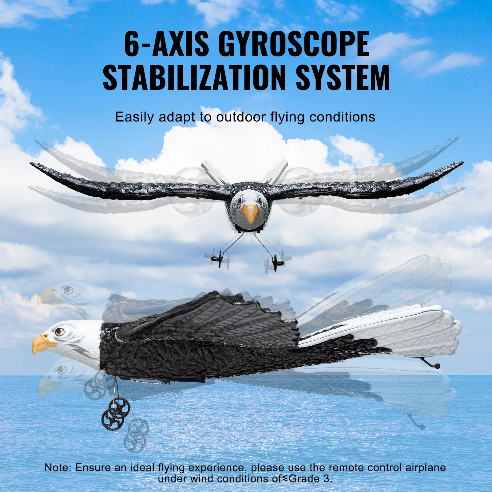 VEVOR RC Plane Wingspan Eagle Aircraft Fighter 2.4G 2CH with 2 Batteries 6-Axis Glider Airplane Foam Boys Toys for Children 3