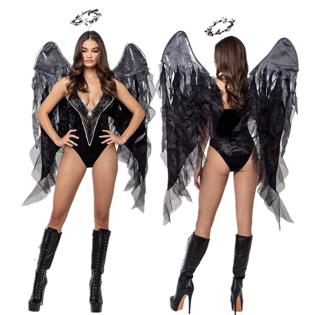 Halloween Purim Easter Dark Fallen Angel Sexy Cosplay Costume Carnival Party Evil Vampire Devil Fancy Dress Gown 1