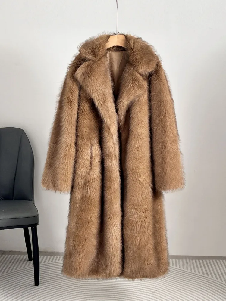 UCXQ Fashion Faux Fur Coat European Style Lapel All Match Covered Button Loose Casual Long Women's Coats 2025 New Winter 23C2945 6
