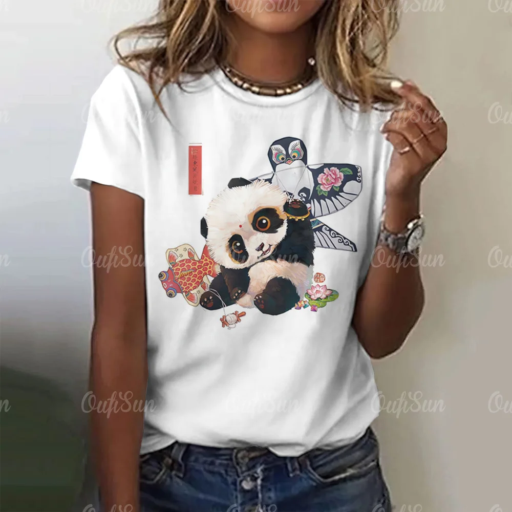 Camiseta con estampado de Panda de dibujos animados para mujer