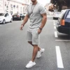 Solid Color Europe And The United States Men's 13 Color Summer New Short Sleeve Tshirt +Shorts 2pcs set Leisure Sports Men Suit 6