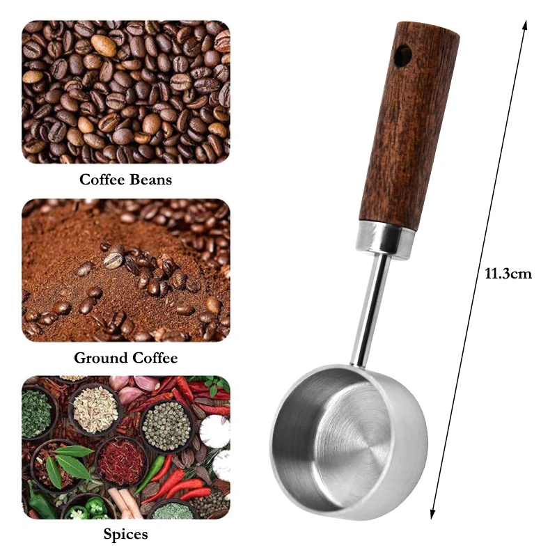 Stainless Steel Spoons 15ml Measuring Spoon Tablespoon Coffee Scoop Wood Handle Sugar Powder Coffee Bean Measure Spoon