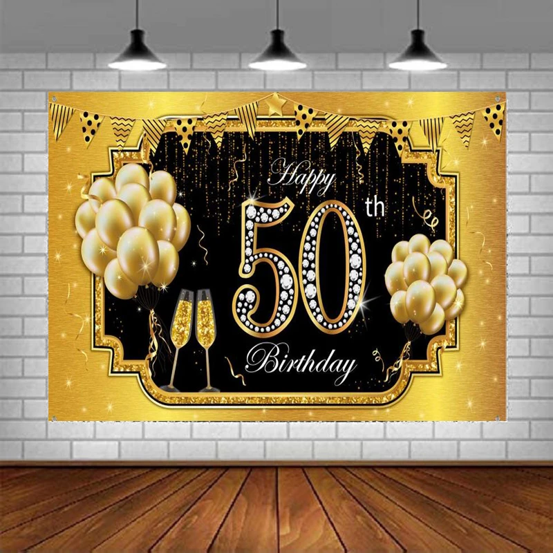 50th Birthday Photography Backdrop Banner Black Gold 50 Anniversary Sign Poster  Background Banner For Men Women| | - AliExpress