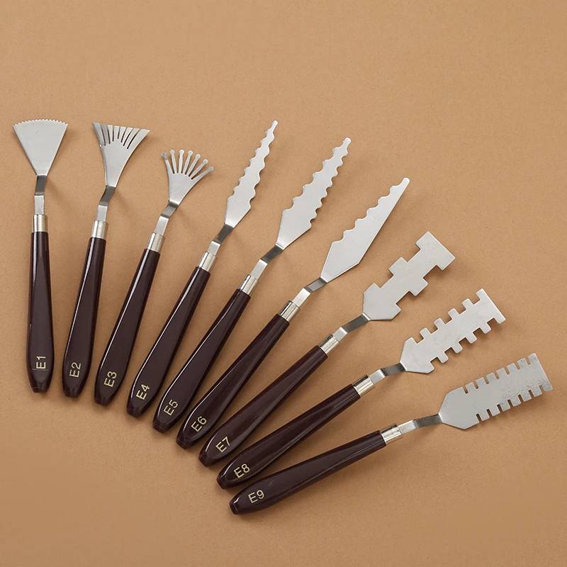 9pcs texture art scraper, color knife, special-shaped scraper head, tooth shape color knife, oil painting acrylic paint scraper 2