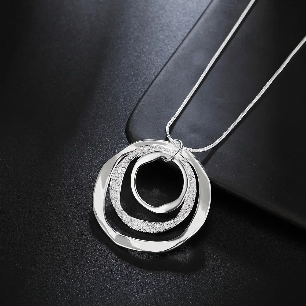 Solid 925 Sterling Silver Necklace pendant necklace silver necklace for Women Bohemia three circle pendant luxury Wedding Jewelry party gift