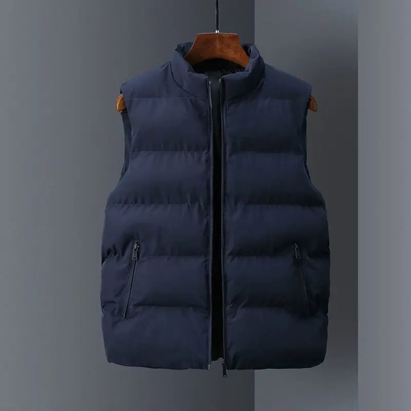 Autumn Winter Men's Handsome Simplicity Solid Color Sleeveless Down Coats Casual Zipper Pockets Thick Vest Male Clothes