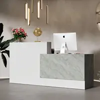 Reception Desk with Shelves Front Counter Table Checkout Table Retail Counter for Reception Room Lobby Shop White and Grey 1